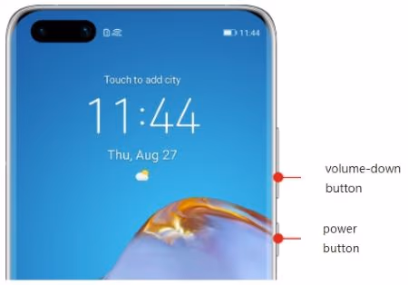 hold both the "Volume down" and "Power" buttons