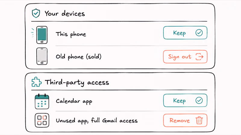 Auditing connected devices and third-party app access removing unknown sessions and stale grants