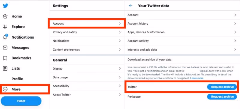 Request Archive option on Twitter