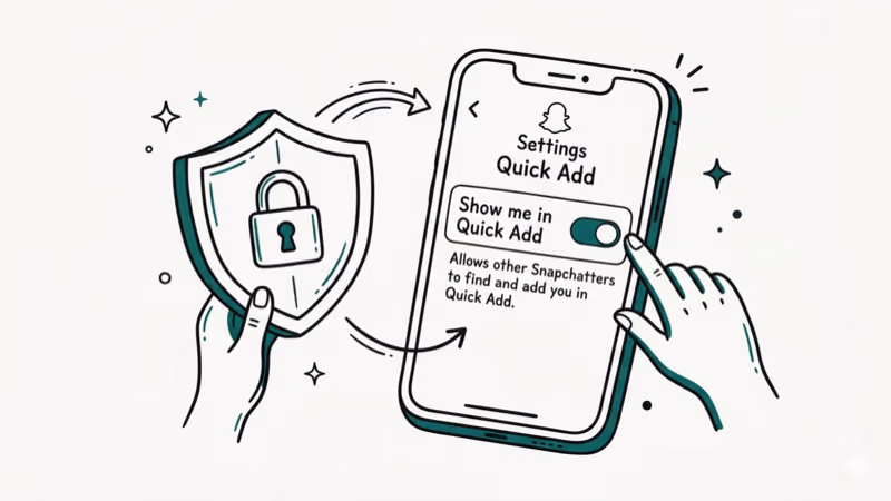 Snapchat privacy settings screen showing the See Me in Quick Add toggle switch turned off for visibility control
