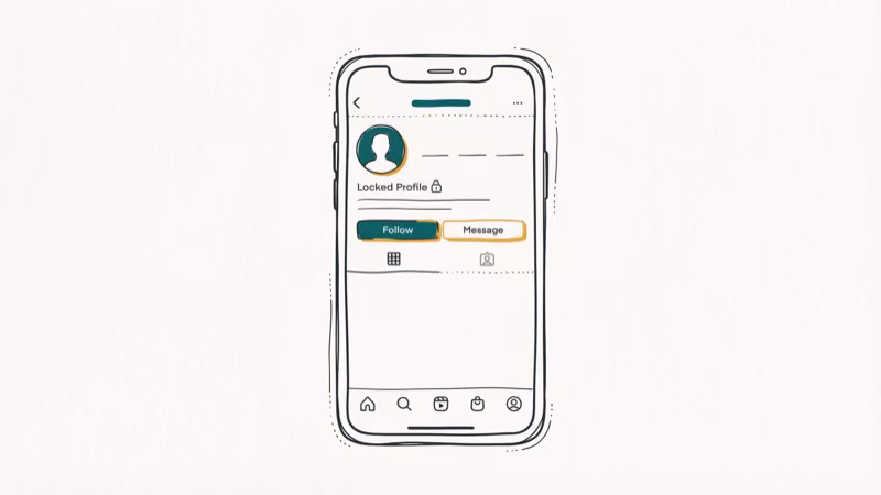 Smartphone screen showing locked Instagram profile with a Follow request button pending approval
