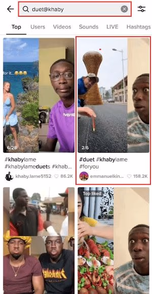 Perform a search for "duet@USERNAME"