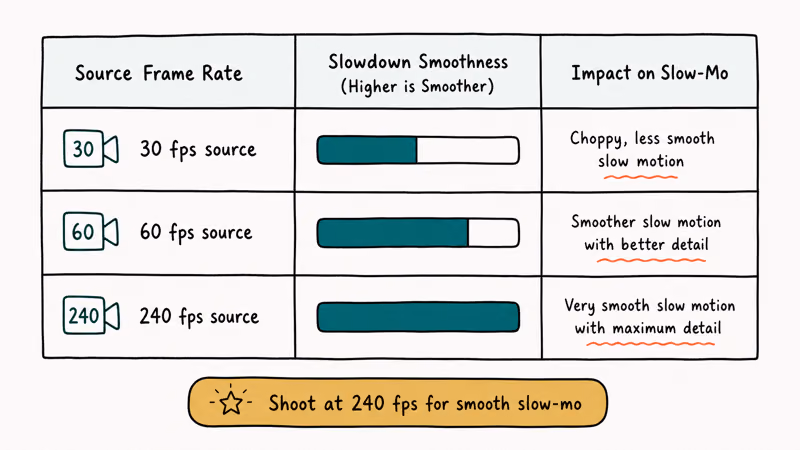Frame rate quality bars 30 fps versus 60 fps versus 240 fps source slow motion smoothness comparison