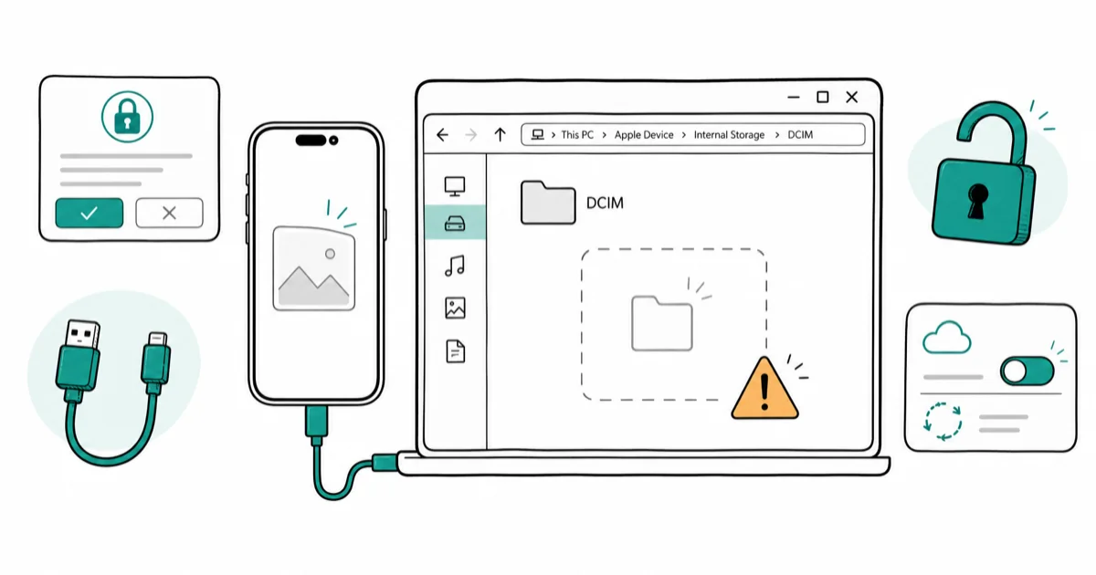 iPhone DCIM Folder Empty on PC? 6 Fixes That Work (2026) cover image