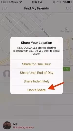 Stop sharing the location on Find My App