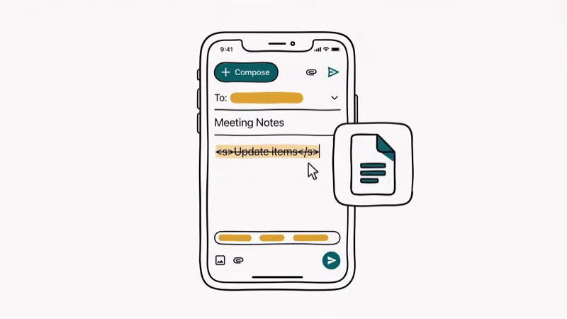 Smartphone showing Gmail app next to Google Docs app icon for the strikethrough copy-paste workaround
