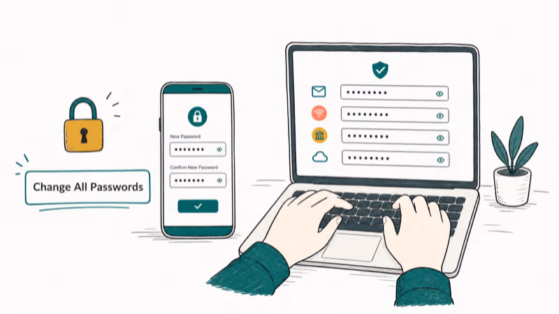 Hand-drawn illustration: Change All Passwords