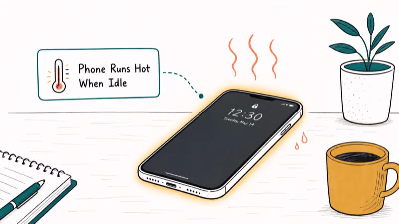 Hand-drawn illustration: Phone Runs Hot When Idle