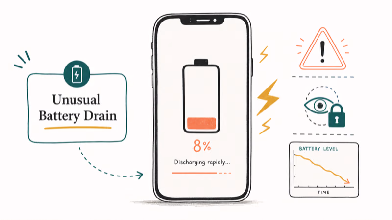 Hand-drawn illustration: Unusual Battery Drain
