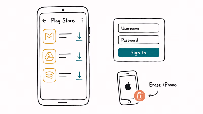 Reinstalling apps from the Google Play Store and signing back in before wiping the old iPhone