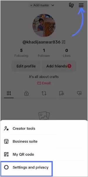 TikTok settings and privacy screen