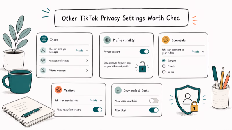Hand-drawn illustration: Other TikTok Privacy Settings Worth Checking