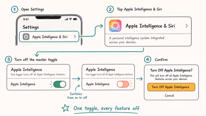 iPhone Settings showing the Apple Intelligence and Siri master toggle switched off