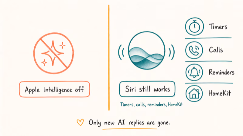 Turning off Apple Intelligence keeps classic Siri working for timers and reminders
