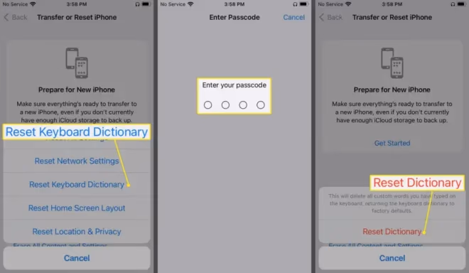 Reset Keyboard Dictionary