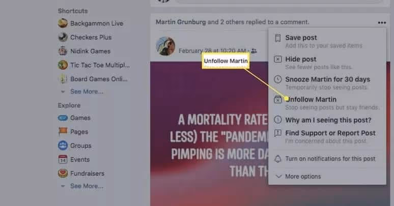 How to unfollow on Facebook using a post