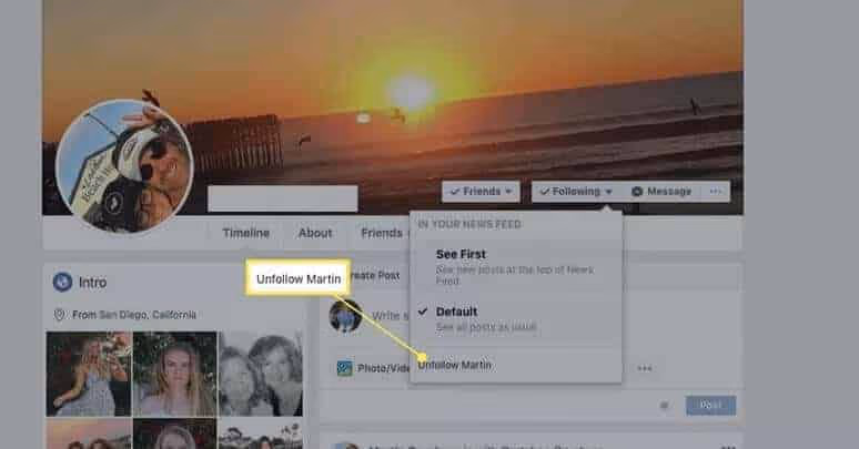 How to unfollow people on Facebook using Profile Page