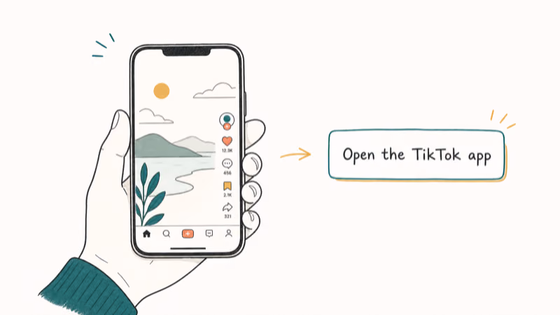 Hand-drawn illustration: Open the TikTok app