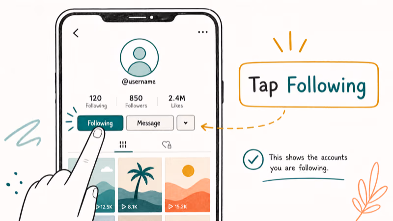 Hand-drawn illustration: Tap Following