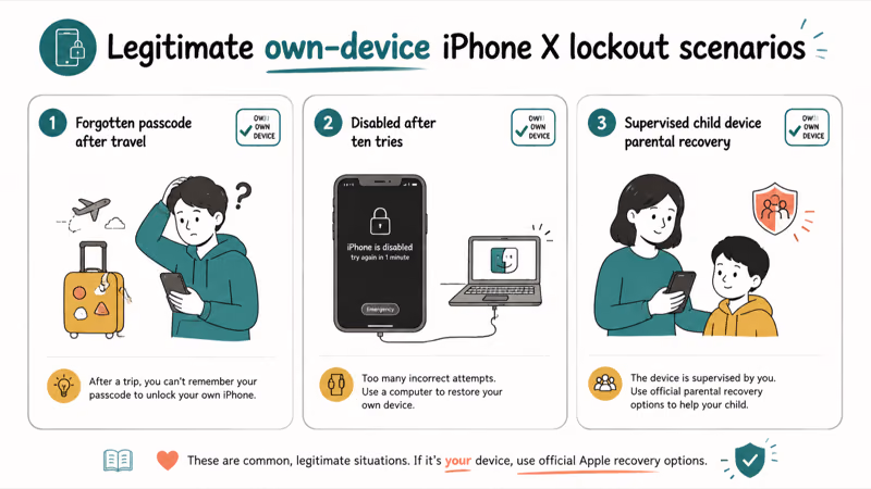 Three own device lockout scenarios forgotten passcode disabled phone and supervised child device
