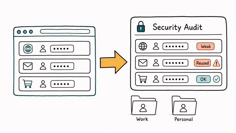 Browser logins importing into a password manager that flags weak and reused passwords for review