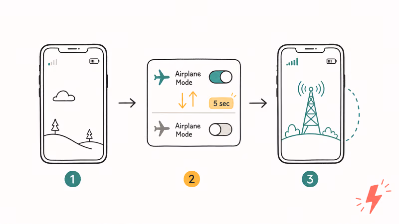 Phone reconnecting from one weak bar to full signal after a quick Airplane Mode toggle