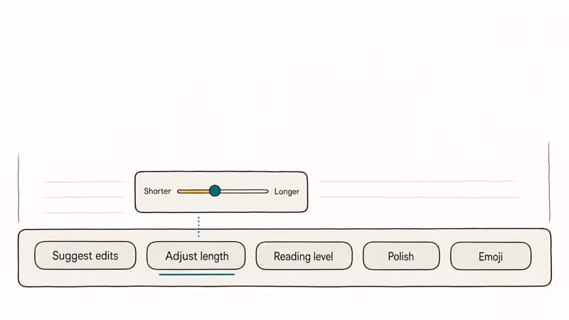 Bottom row of writing shortcuts with length slider expanded above one button in Canvas