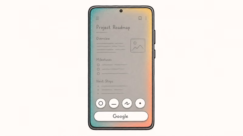 Circle to Search overlay anatomy showing shimmer edge, search bar, and four action icons