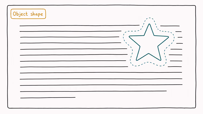 Page layout showing paragraph text flowing around a star vector with a dashed contour path visible