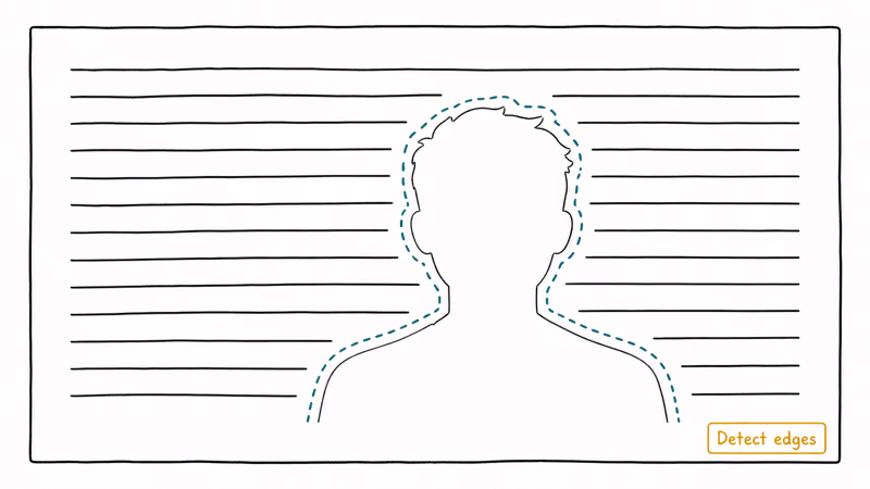 Photo placeholder with a dashed clipping path and paragraph text reflowing around the human silhouette