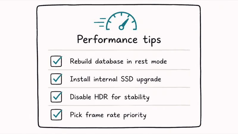 Performance checklist for PS4 hunting games including rebuild database SSD install disable HDR and frame rate priority