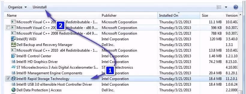 Uninstalling the IAStorDataSvc software