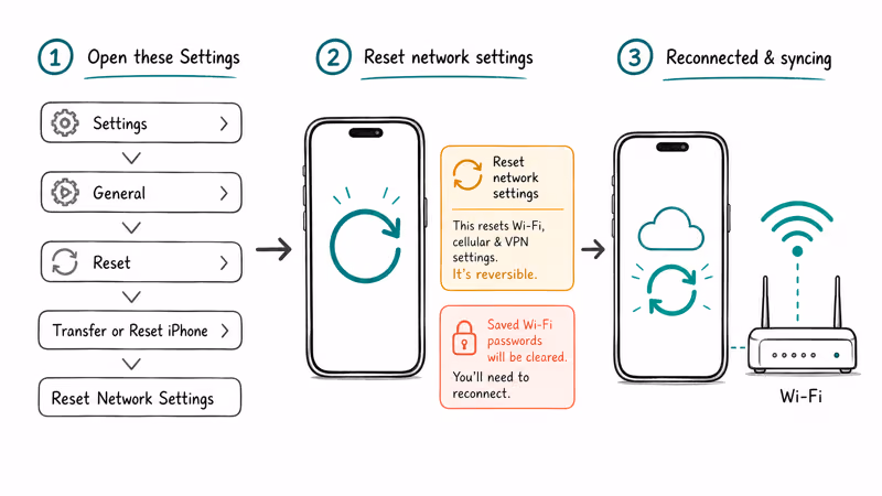 iPhone network settings reset path restoring iCloud contact sync over Wi-Fi