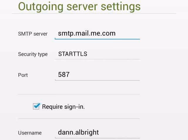 Outgoing Server Settings