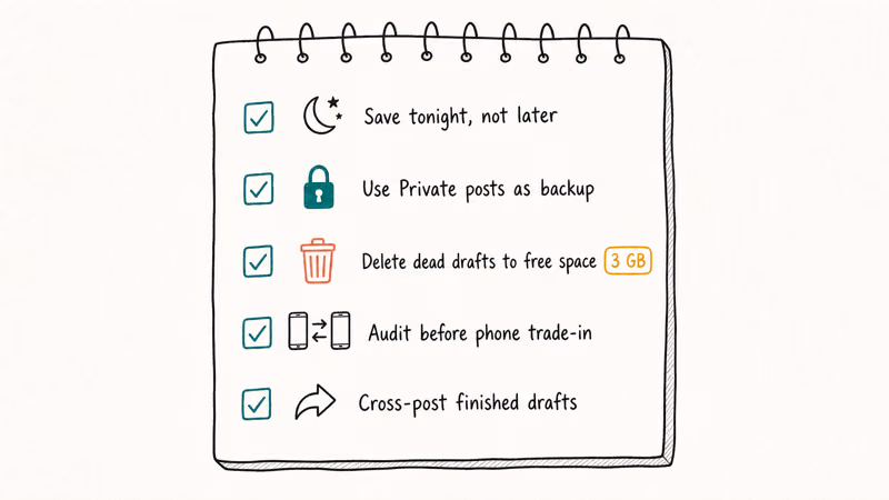 Checklist of habits for managing TikTok drafts save private post and clean up