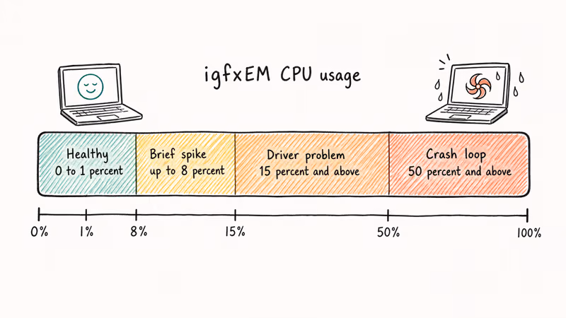 Horizontal gauge showing safe spikes driver problems and crash loop CPU zones