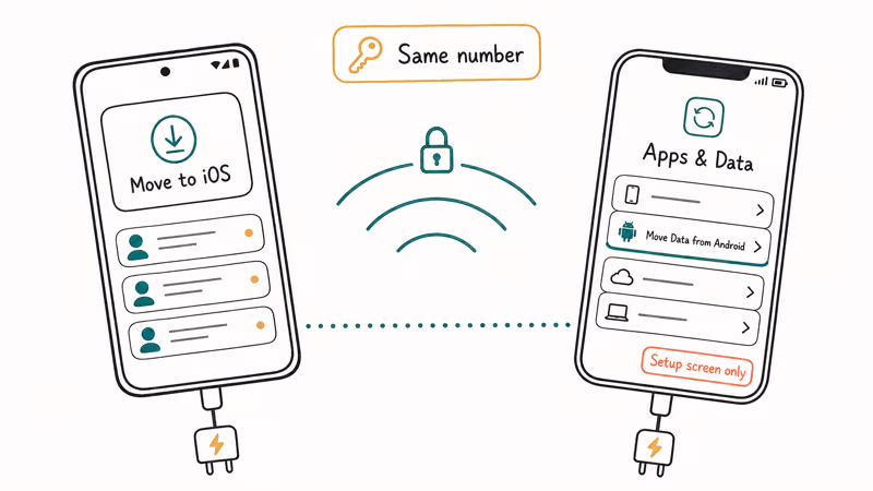Move to iOS transfers WhatsApp chats from Android to iPhone setup screen.