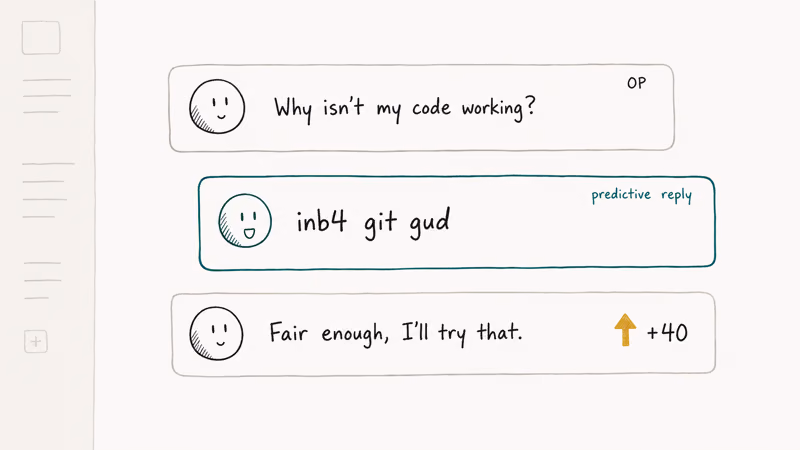 Forum thread shows a question post predictive INB4 reply and follow-up comment