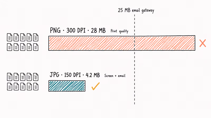 PNG and JPG PDF page exports compared by size and fidelity