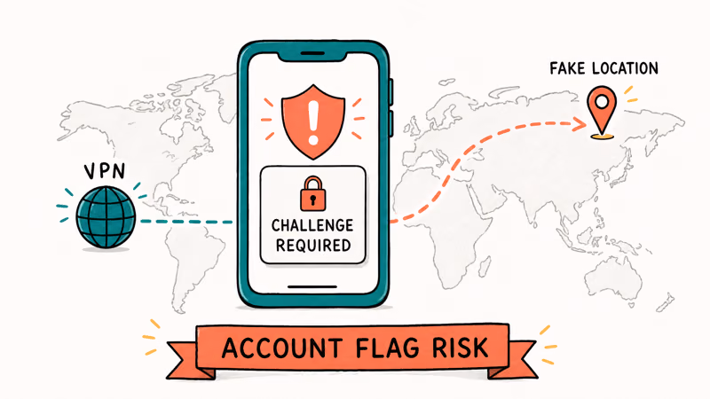VPN location spoofing triggering an Instagram security check and account flag warning on a phone
