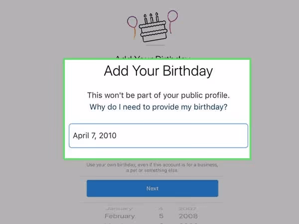Add your birthday on Instagram