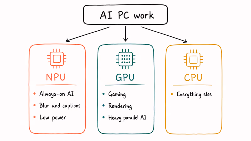 How the NPU, GPU, and CPU divide always-on AI, gaming, and general computing tasks