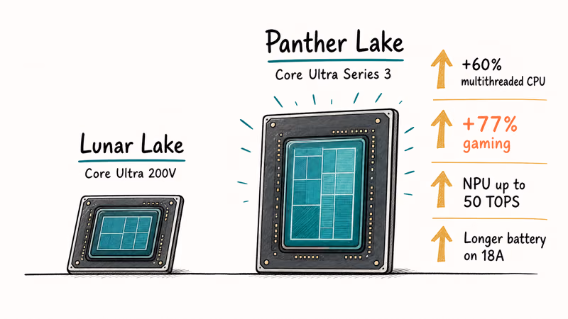 Panther Lake versus Lunar Lake generational gains in multithreaded CPU and gaming performance