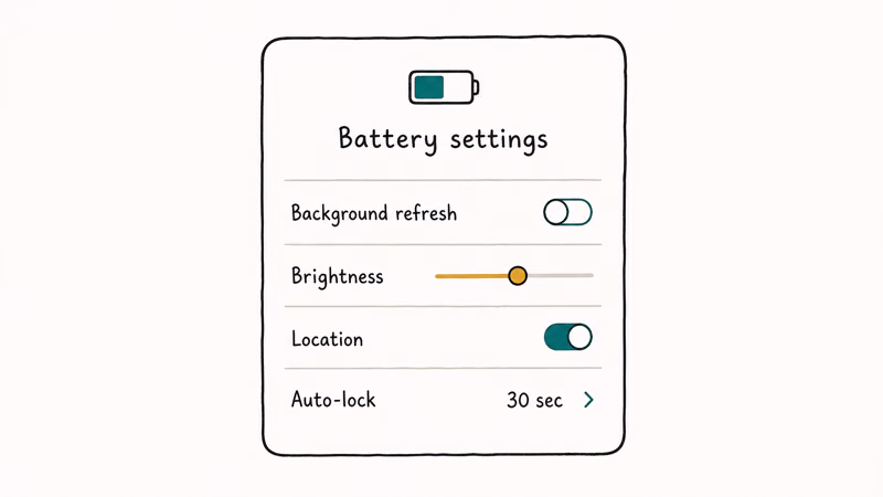 iOS settings panel with toggle rows for background activity and brightness controls