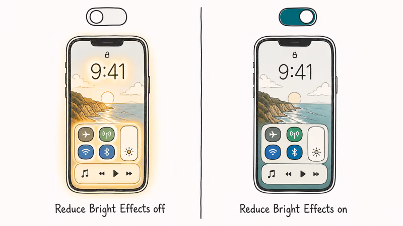 Comparison of the Reduce Bright Effects toggle turned off versus turned on