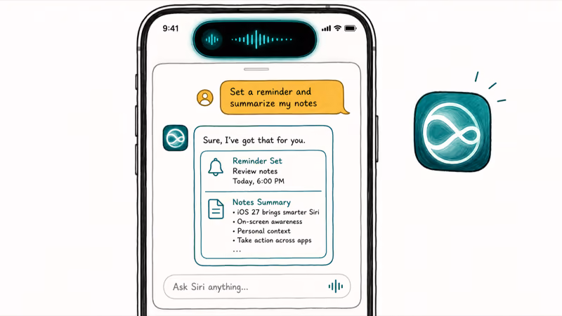 iOS 27 Siri chat interface showing Dynamic Island expansion and conversation thread on iPhone