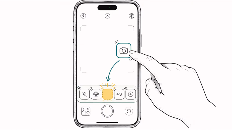 Dragging and rearranging camera controls in the iOS 27 widget strip edit mode