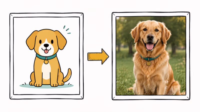 Side by side comparison of a flat cartoon image and a new realistic photo-style image in iOS 27