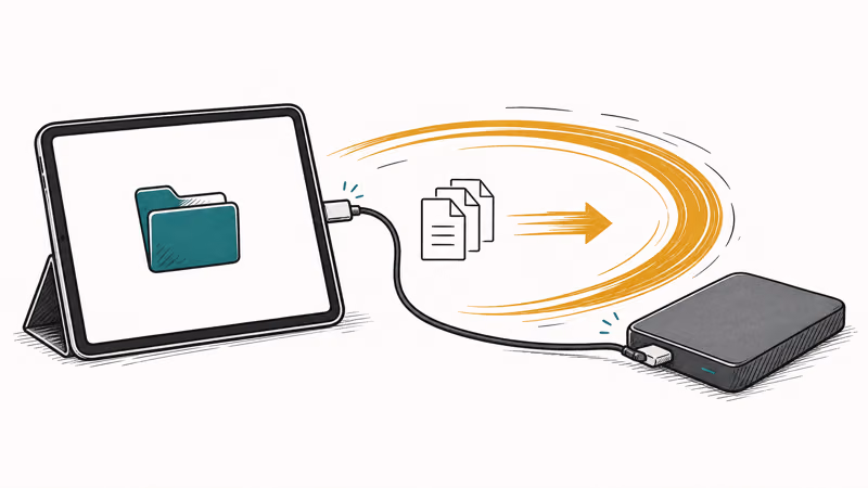 iPad transferring files to an external SSD over USB-C with a fast speed motion arc