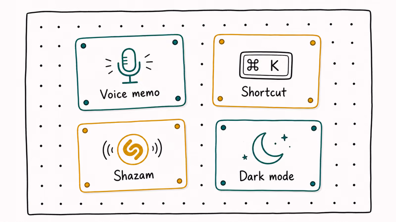 Idea board showing four creative iPhone Action button setups to try